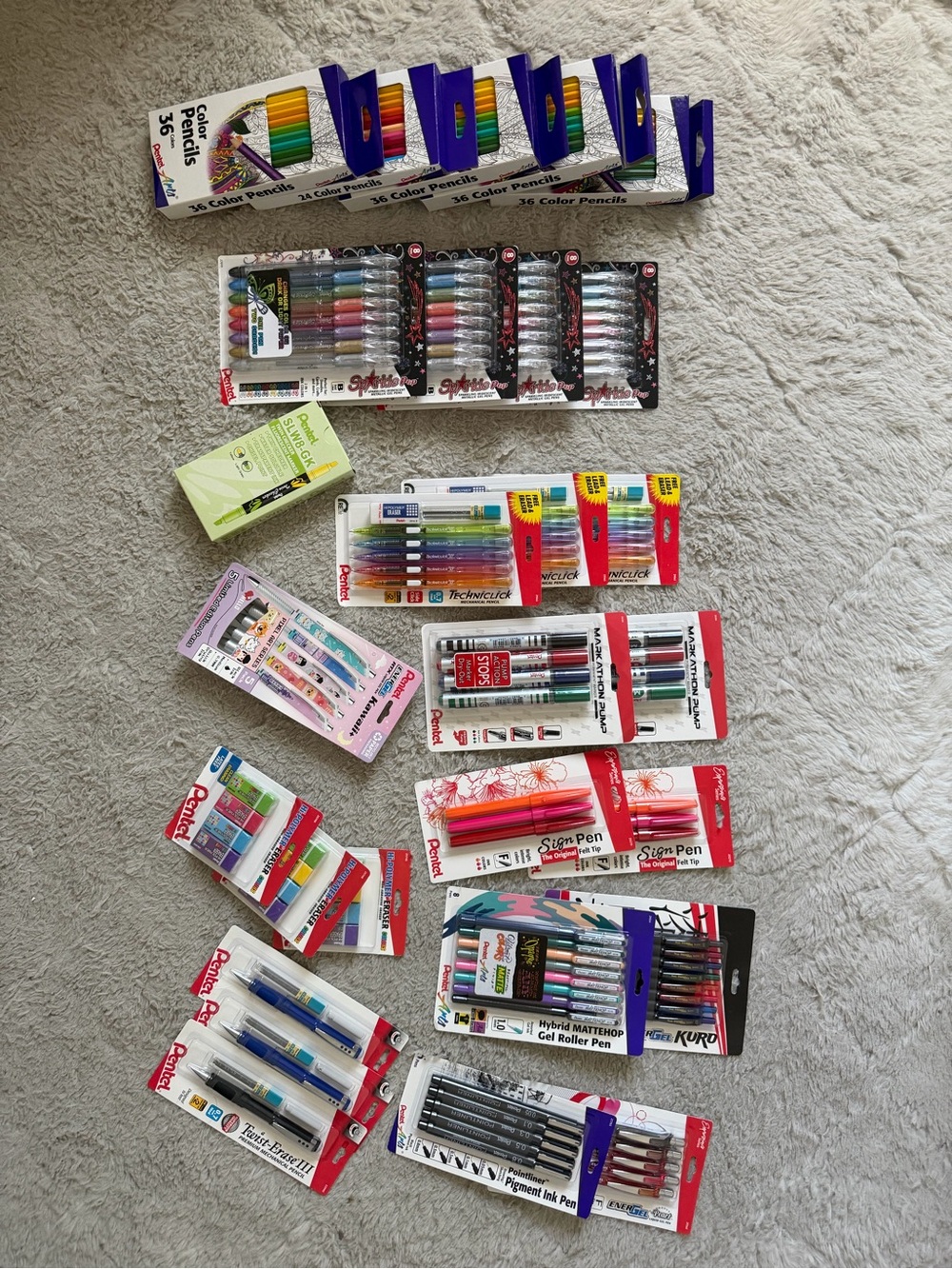 Assorted New Pentel Colored Pencils & Pens Pack